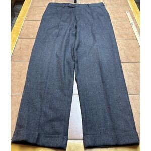Grant Thomas Dress Pant 34 x 29 Gray Black Herringbone 100% Wool Pleated Flannel